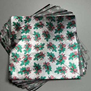 Foil Wrappers Holly & Bows 4″x 4″ approx 500 Count