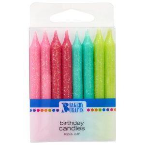 Assorted Glitter Colors Candles 2 1/2″ 16 count