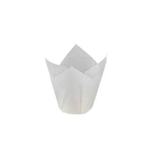 White Mini Tulip Cup 1 3/8″ Base 1-1/2 to 2-1/4 approx 50 count