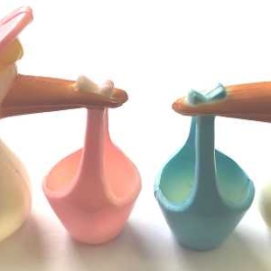 Stork Carring Basket Blue & Pink 3″ x 2 1/2″ x 1 1/4″ 2 count