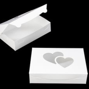10″ x 7″ X 2 1/2″ White/White Lock & Tab Box with Heart Window Each