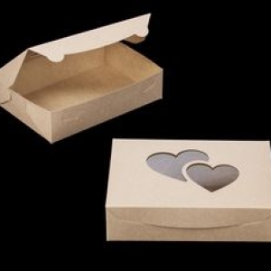 10″ x 7″ X 2 1/2″ Brown/Brown Lock & Tab Box with Heart Window Each