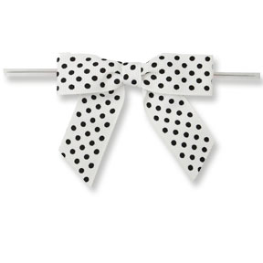 Large White Bow with Black Dots on Clear Twistie 6 count