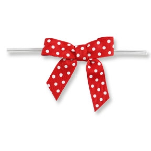 Medium Red Bow with White Dots on Clear Twistie 12 count