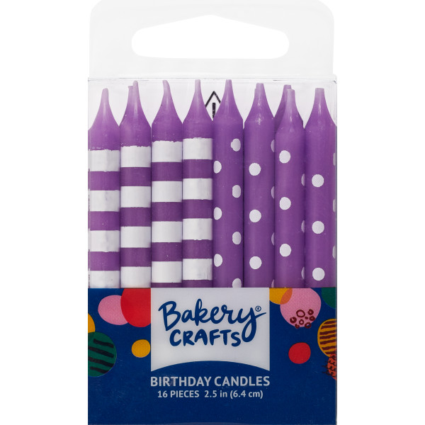 Dots & Stripes Candles Purple 16 count