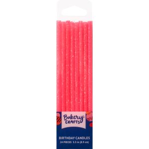 Slim Glitter Candles Pink 3.5″ 24 Count