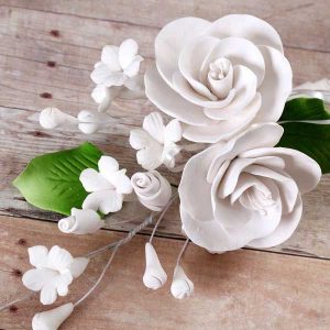 Rose Spray White Gum Paste Small Each