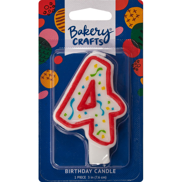 #4 Party Red Number Candle 3" Each