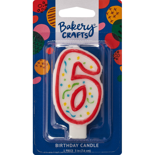 #6 Party Red Number Candle 3" Each