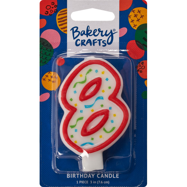 #8 Party Red Number Candle 3" Each