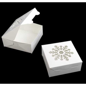 6″ x 6″ x 2 1/2″ White/White Snowflake Window, Lock & Tab Holiday Box Each