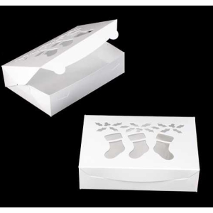 10″ x 7″ x 2 1/2″ White/White Stockings Window Lock & Tab Holiday Box Each