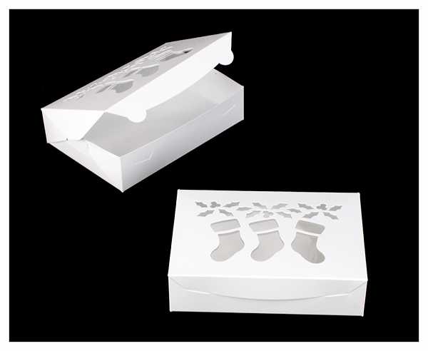 10" x 7" x 2 1/2" White/White Stockings Window Lock & Tab Holiday Box Each