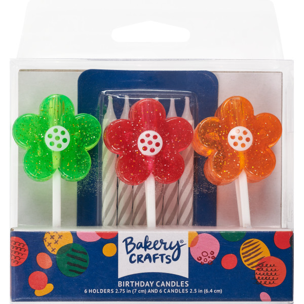 Glitter Flower Candle Holder w/candle Each
