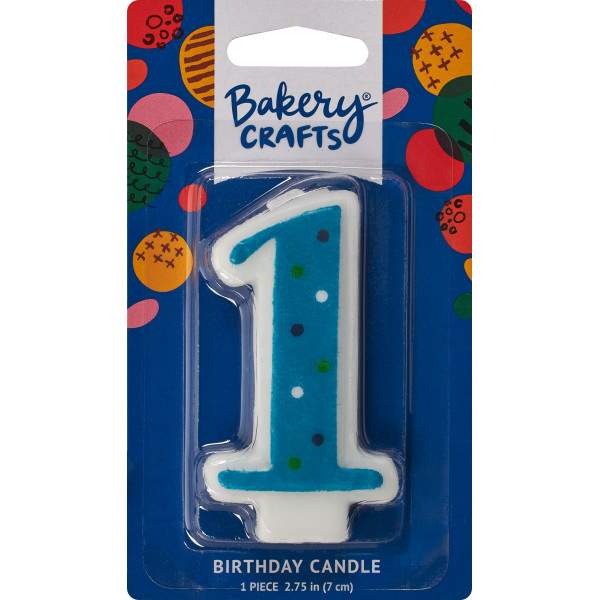 First Birthday Blue Dots Candle 2 1/2" 24 Pieces
