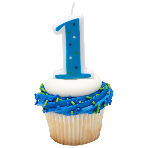 First Birthday Blue Dots Candle 2 1/2" 24 Pieces - Image 2