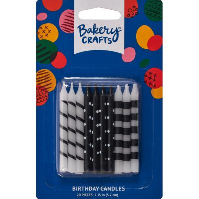 Black & White Stripes & Dots Candle 2 1/4" 20 Pieces