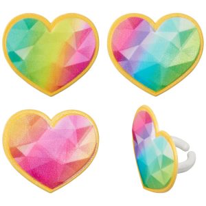Rainbow Prism Heart Rings 12 count
