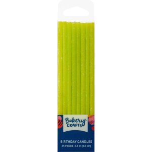 Slim Glitter Candles Green 3.5″ 24 Count