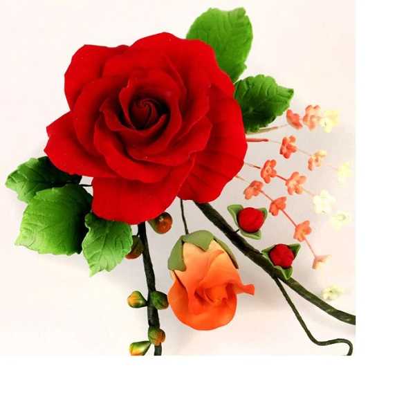 Red Rose and Crocosmia Berry Spray, 5" x 9.5" Each
