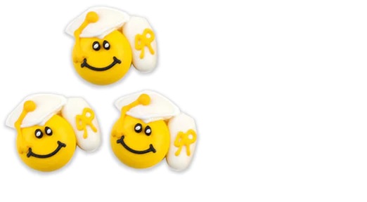 Graduation Cap White Smiley Royal Icing 6 count