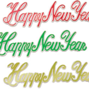 Happy New Year Script (Red, Gold, Green) 3 count
