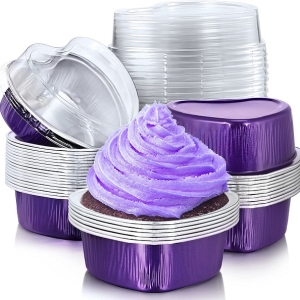 Deep Purple Foil Heart Mini Pan with lid 6 count