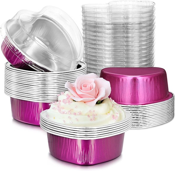 Fuschia Foil Heart Mini Pan with lid 6 count