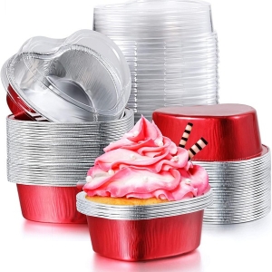 Red Foil Heart Mini Pan with lid 6 count