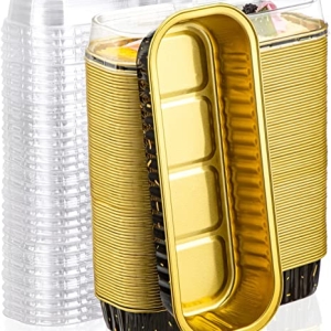 Black with Gold Confetti Oblong Foil Pan with Lid 6 count