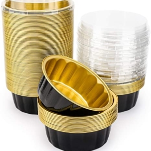 Black and Gold Ramekins Foil Pan with Lid 6 count