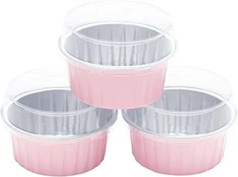 Pale Pink Mini Foil Round Pans with Lids 6 count