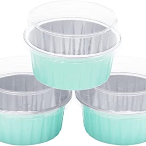 Light Blue Mini Foil Round Pans with Lids 6 count