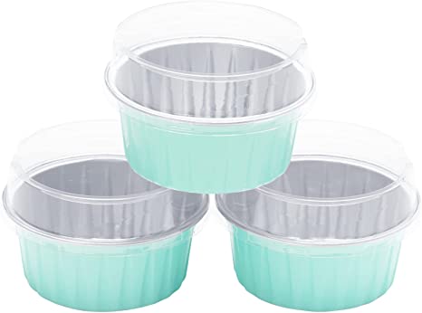 Light Blue Mini Foil Round Pans with Lids 6 count