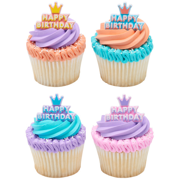 Happy Birthday Crown Cupcake Rings 12 count - Image 2