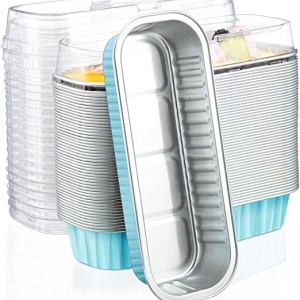 Light Blue Oblong Foil Pan with Lid 6 count