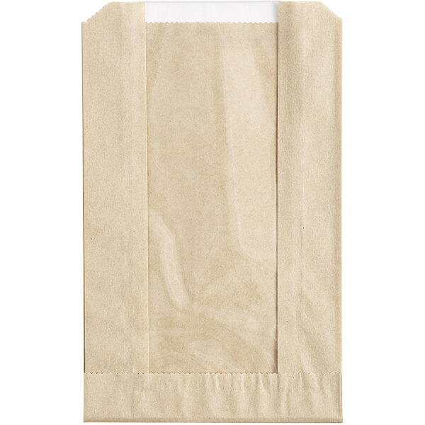 Kraft Grease Resistant Window Cookie/Bakery Bag/Pouch 5" x 2" x 7 3/4" 12 Count - Image 2