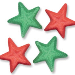 Christmas Stars Red & Green 1 inch Sugar Decorations 12 count