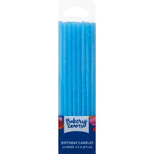 Slim Glitter Candles Blue 3.5″ 24 Count