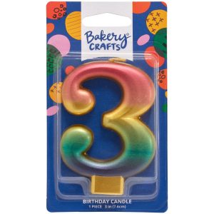 #3 Metallic Number Candle 3″ Each