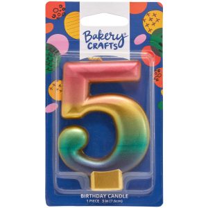 #5 Metallic Number Candle 3″ Each