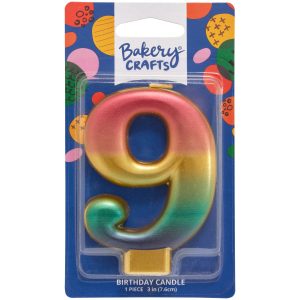#9 Metallic Number Candle 3″ Each