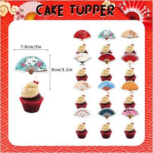Assorted Chinese Fans for cupcakes and cakes 3″ x 3.1″ 6 count