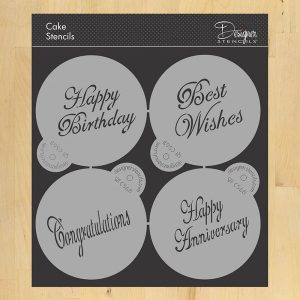 Script Celebrations Cake Stencil Set 4 count