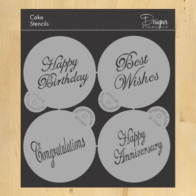 Script Celebrations Cake Stencil Set 4 count