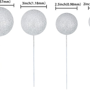 Silver Mini Balloon Cake Topper Glitter Foam Ball Cake Picks Decorations 10 CT