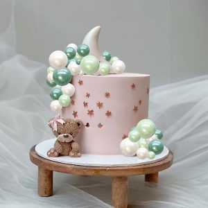 Pearl White, Green Mini Balloon Balls Cake Toppers 12 Count
