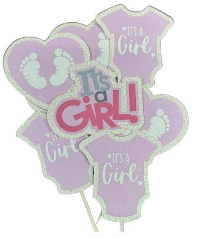 It's A Girl Glitter Cupcake Picks 12 count
