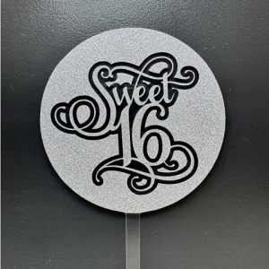 Sweet 16 Silver Glitter Round Acrylic Cake Topper each
