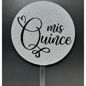 Mis Quince Silver Glitter Round Acrylic Cake Topper each
